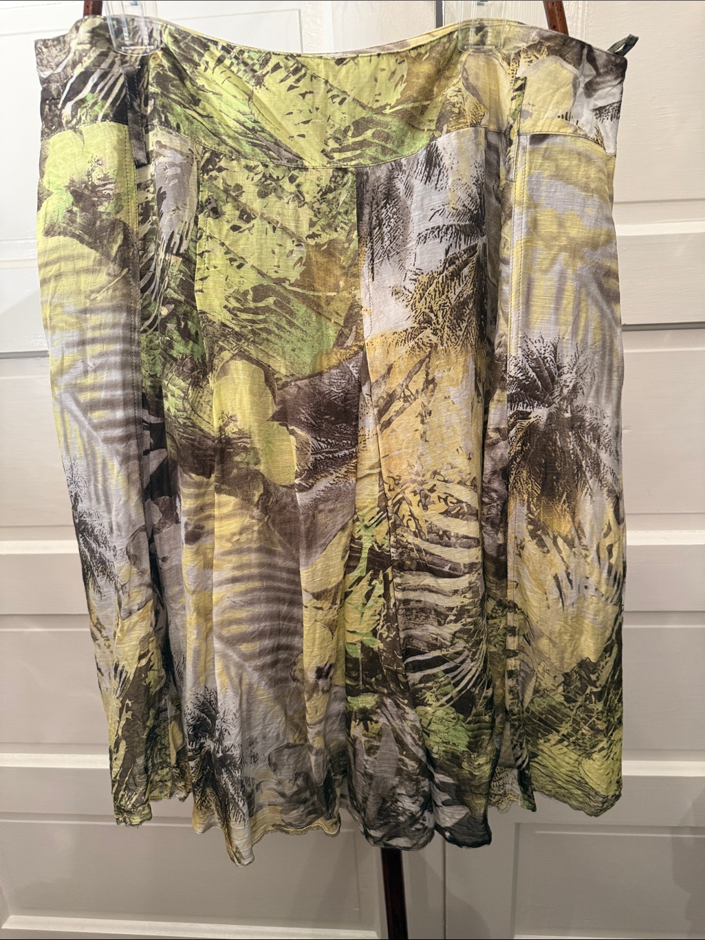 Apanage Collection Linen Blend Tropical Print Pleated Lined Skirt Womenâs 16